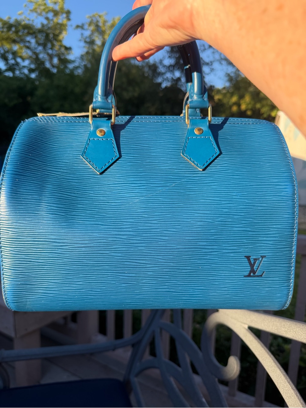LOUIS VUITTON LV Logo Speedy 25 Travel Hand Bag Epi Leather Blue VI 0992 - Picture 14 of 14